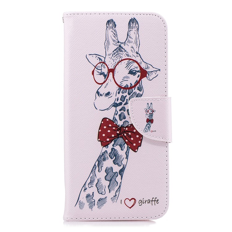 Pattern Printing PU Leather Wallet Flip Stand Phone Casing for Huawei Mate 20 Pro - Giraffe Wearing Glasses-2
