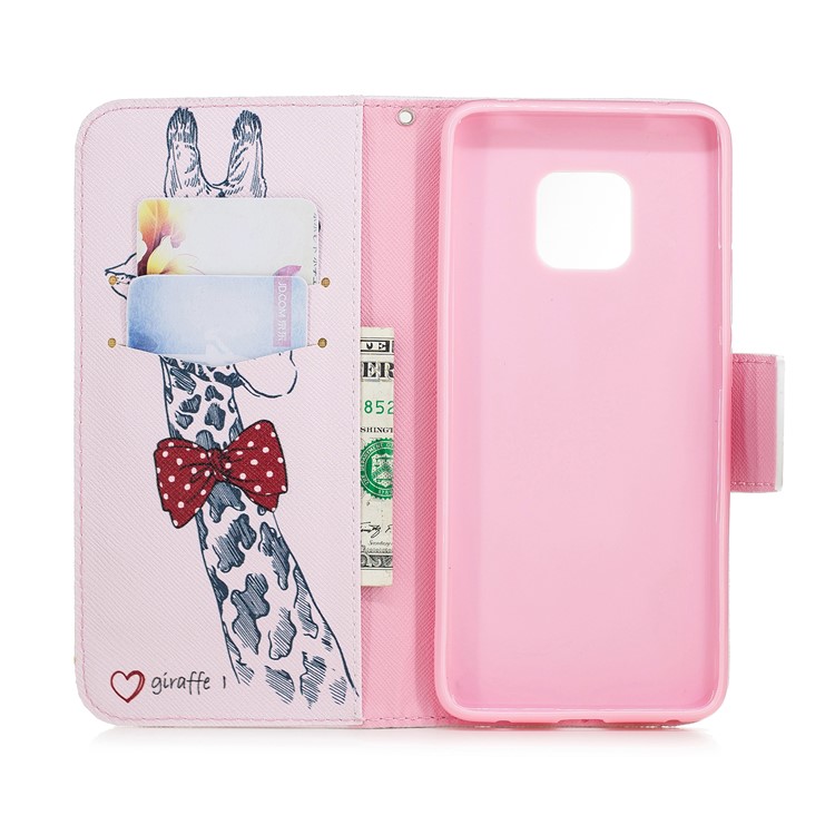 Pattern Printing PU Leather Wallet Flip Stand Phone Casing for Huawei Mate 20 Pro - Giraffe Wearing Glasses-8