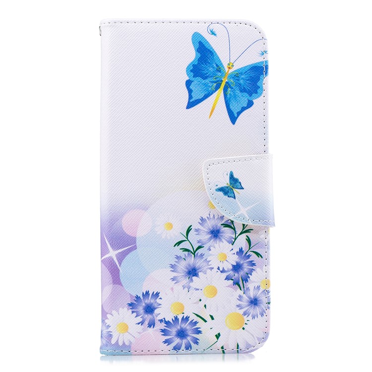 Padrão De Impressão Carteira Flip Stand Telefone Capa De Couro PU Para Huawei Mate 20 Pro - Borboletas Azuis-2