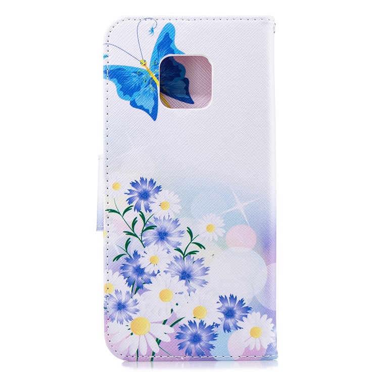 Padrão De Impressão Carteira Flip Stand Telefone Capa De Couro PU Para Huawei Mate 20 Pro - Borboletas Azuis-3