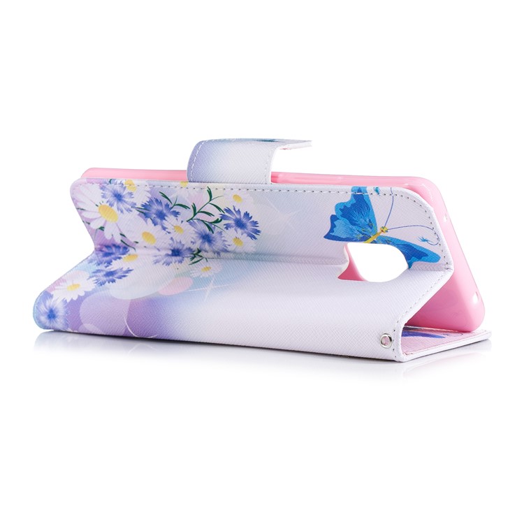 Padrão De Impressão Carteira Flip Stand Telefone Capa De Couro PU Para Huawei Mate 20 Pro - Borboletas Azuis-4