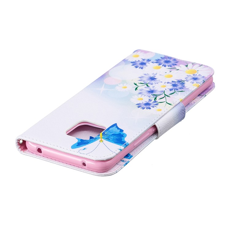 Padrão De Impressão Carteira Flip Stand Telefone Capa De Couro PU Para Huawei Mate 20 Pro - Borboletas Azuis-7