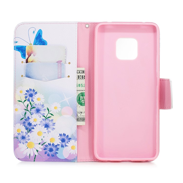Padrão De Impressão Carteira Flip Stand Telefone Capa De Couro PU Para Huawei Mate 20 Pro - Borboletas Azuis-8