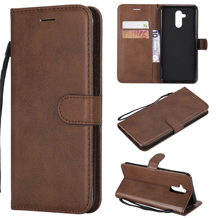 Wallet Leather Stand Mobile Cover for Huawei Mate 20 Lite / Maimang 7 with Strap - Brown-1