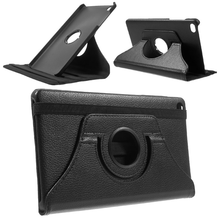 Lychee Skin Leather Case with 360 Degree Rotating Stand for Huawei MediaPad M2 8.0 - Black-1