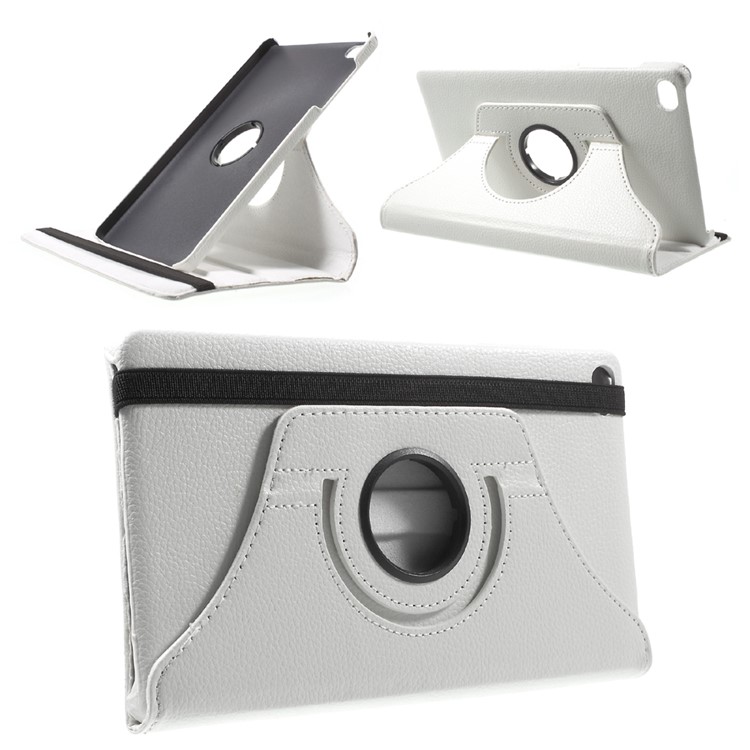 Lychee Skin Leather Cover with 360 Degree Rotating Stand for Huawei MediaPad M2 8.0 - White-1
