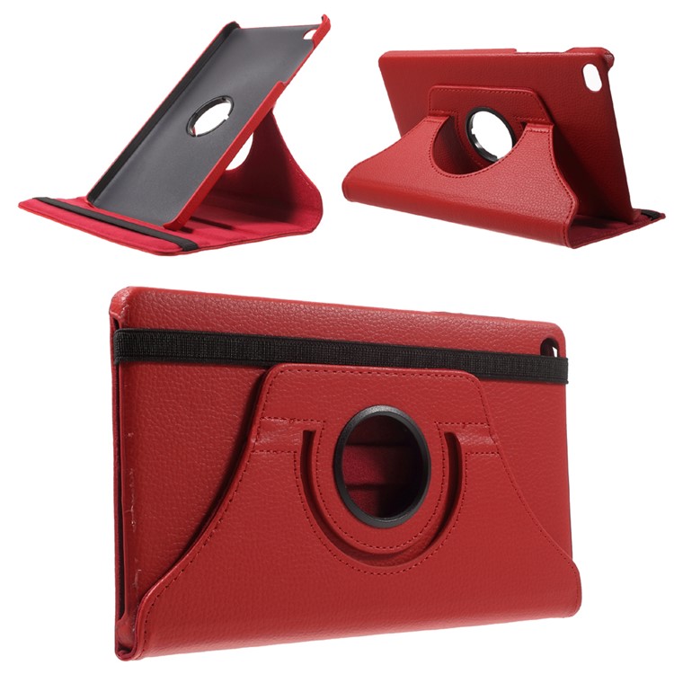 Lychee Skin Leather Case Cover with 360 Degree Rotating Stand for Huawei MediaPad M2 8.0 - Red-1