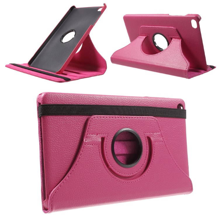 Lychee Skin Leather Cover Case with 360 Degree Rotating Stand for Huawei MediaPad M2 8.0 - Rose-1