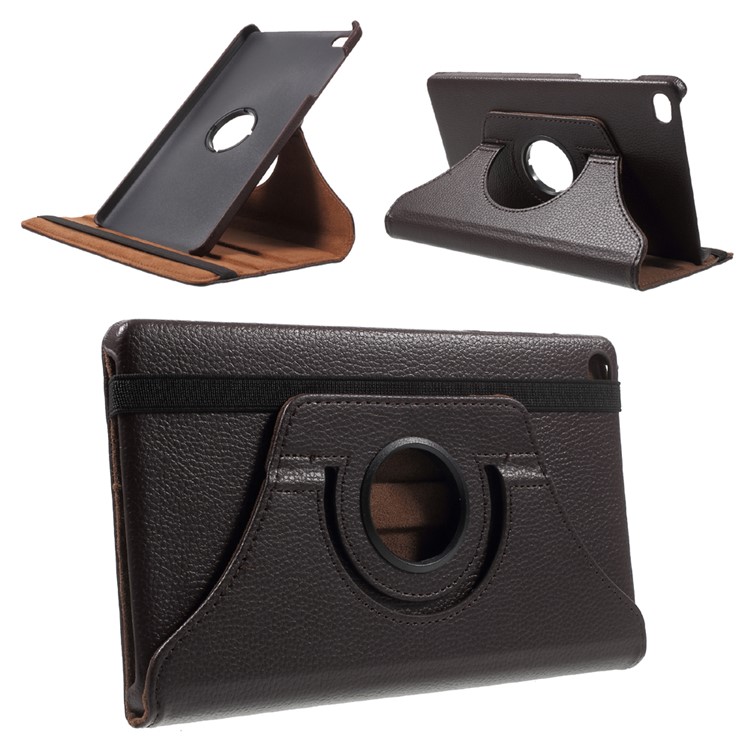Lychee Skin 360 Degree Rotating Stand Leather Case Cover for Huawei MediaPad M2 8.0 - Coffee-1