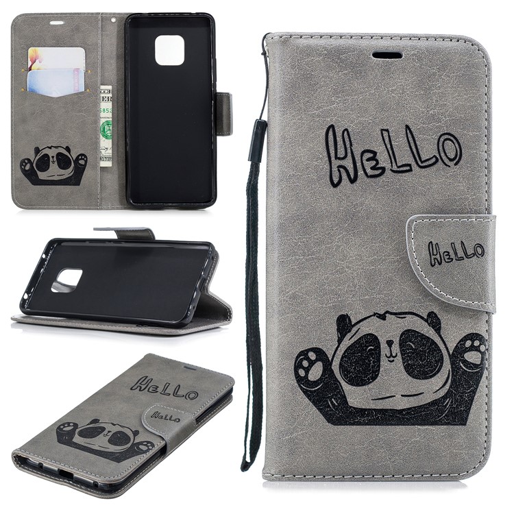 Imprint Hello Panda Wallet Stand Leather Mobile Case for Huawei Mate 20 Pro - Grey-1