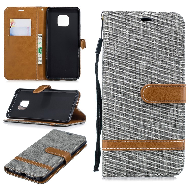 Dois Tons De Pano De Brim PU Couro Flip Capa Para Huawei Mate 20 Pro - Cinzento-1