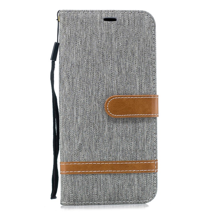 Dois Tons De Pano De Brim PU Couro Flip Capa Para Huawei Mate 20 Pro - Cinzento-2