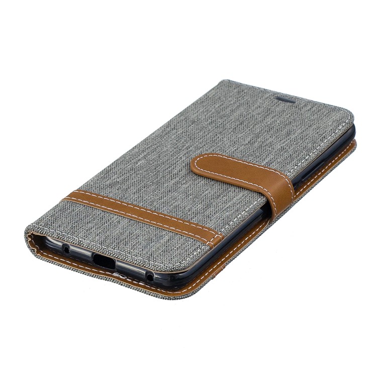 Dois Tons De Pano De Brim PU Couro Flip Capa Para Huawei Mate 20 Pro - Cinzento-6