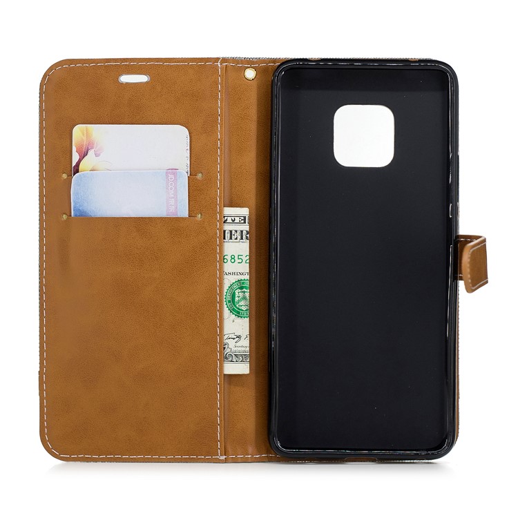 Dois Tons De Pano De Brim PU Couro Flip Capa Para Huawei Mate 20 Pro - Cinzento-8