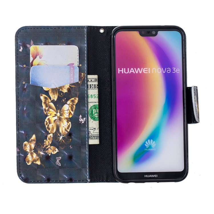 Pattern Printing Light Spot Decor Leather Wallet Case for Huawei P20 Lite / Nova 3e (China) - Flying Butterfly-6