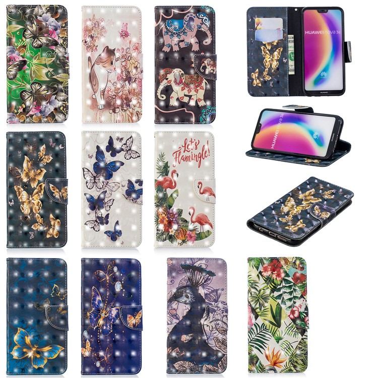 Pattern Printing Light Spot Decor Leather Wallet Case for Huawei P20 Lite / Nova 3e (China) - Flying Butterfly-9