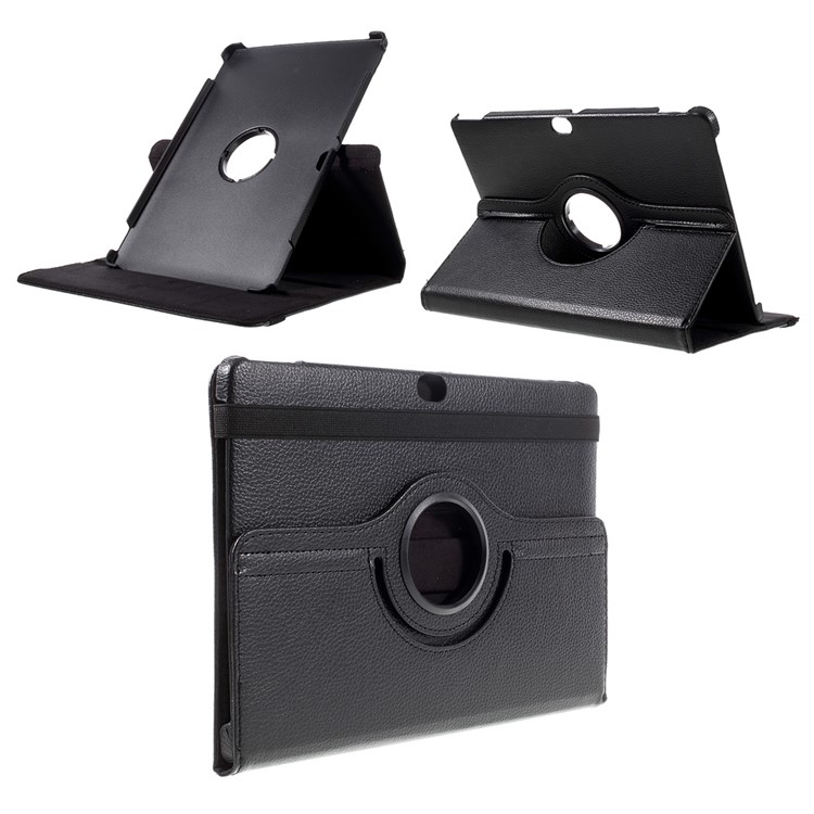 Litchi Skin Leather Case with 360 Degree Rotating Stand for Huawei MediaPad M2 10.0 - Black-1