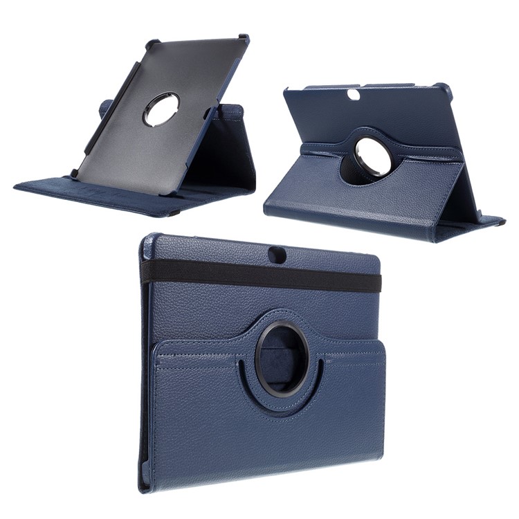 Litchi Skin Leather Case with 360 Degree Rotating Stand for Huawei MediaPad M2 10.0 - Dark Blue-1