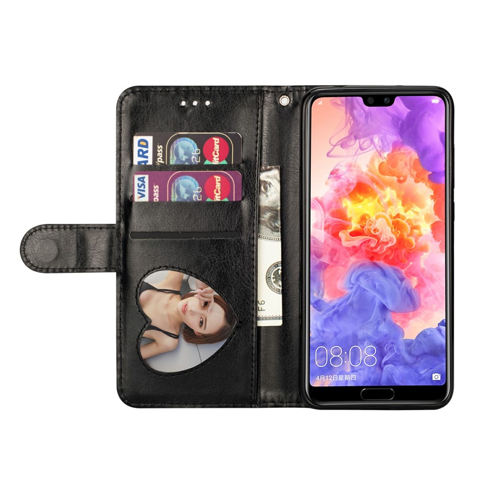 Flash Powder Zippered Stand Leather Wallet Case with Strap for Huawei P20 Pro - Black-5