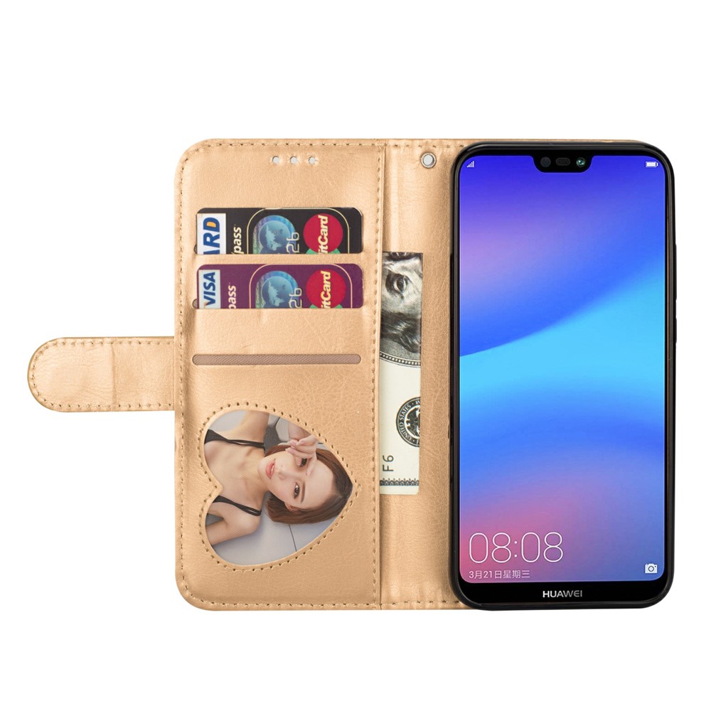 Funda Protectora Para Teléfono Móvil Con Cremallera Y Soporte Para Teléfono Móvil Con Correa Para Huawei P20 Lite / Nova 3e (china) - Oro-5