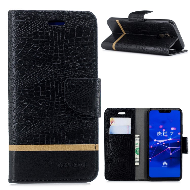 Crocodile Texture Splicing PU Leather Wallet Flip Case for Huawei Mate 20 Lite - Black-1