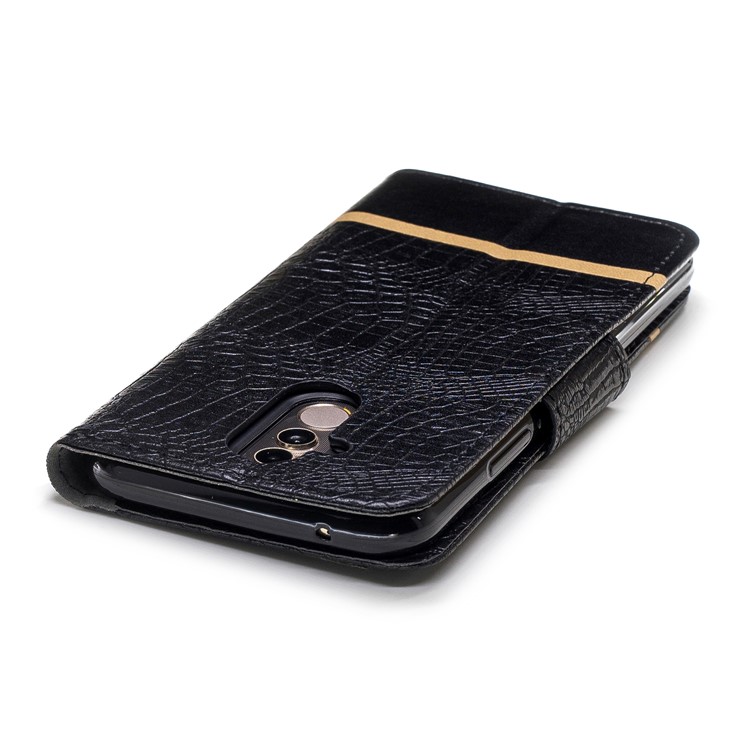 Crocodile Texture Splicing PU Leather Wallet Flip Case for Huawei Mate 20 Lite - Black-7