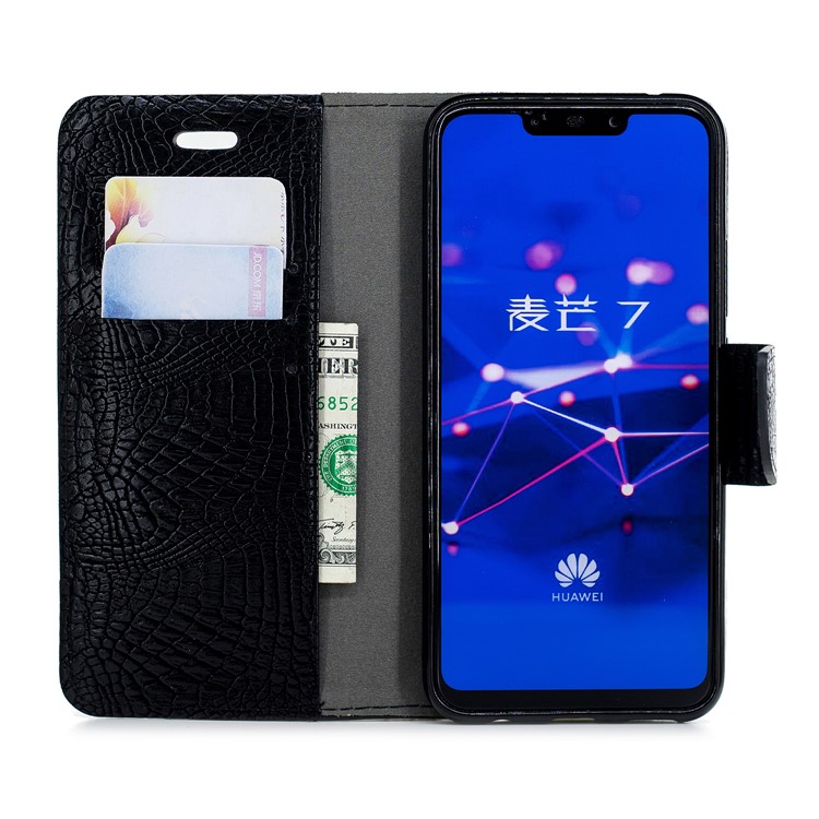 Crocodile Texture Splicing PU Leather Wallet Flip Case for Huawei Mate 20 Lite - Black-8