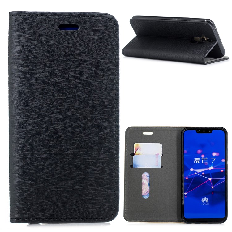 Auto-absorbed Wood Pattern Card Holder Stand Leather Casing for Huawei Mate 20 Lite - Black-1