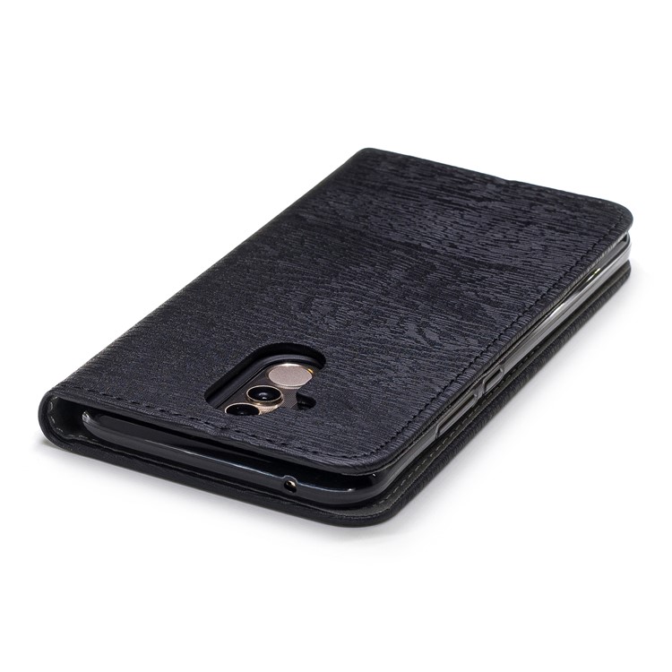 Auto-absorbed Wood Pattern Card Holder Stand Leather Casing for Huawei Mate 20 Lite - Black-7