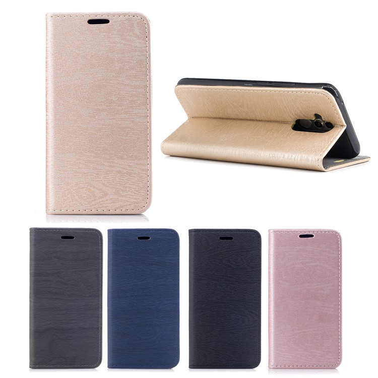 Auto-absorbed Wood Pattern Card Holder Stand Leather Casing for Huawei Mate 20 Lite - Black-8