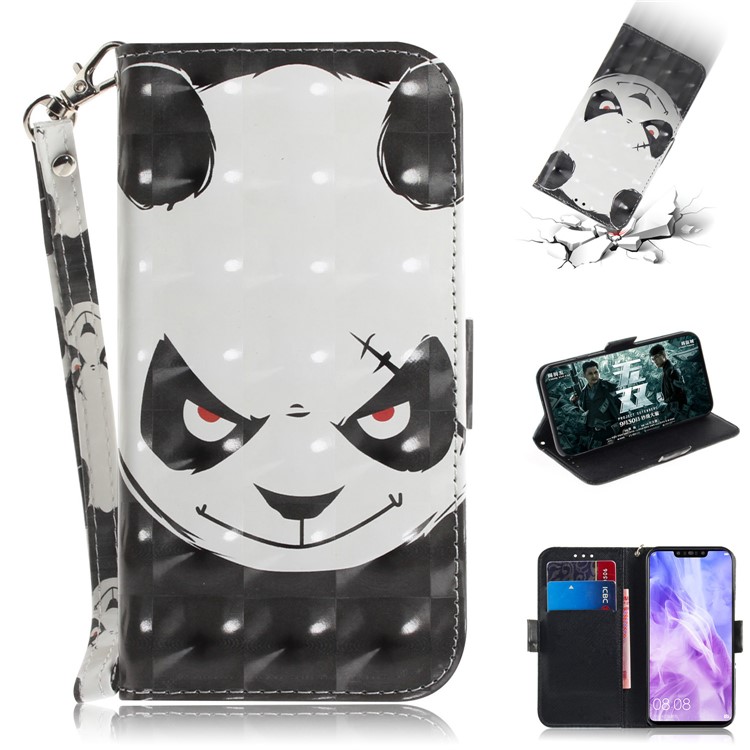 Pattern Printing Wallet Stand Leather Flip Case for Huawei nova 3 - Angry Panda-1