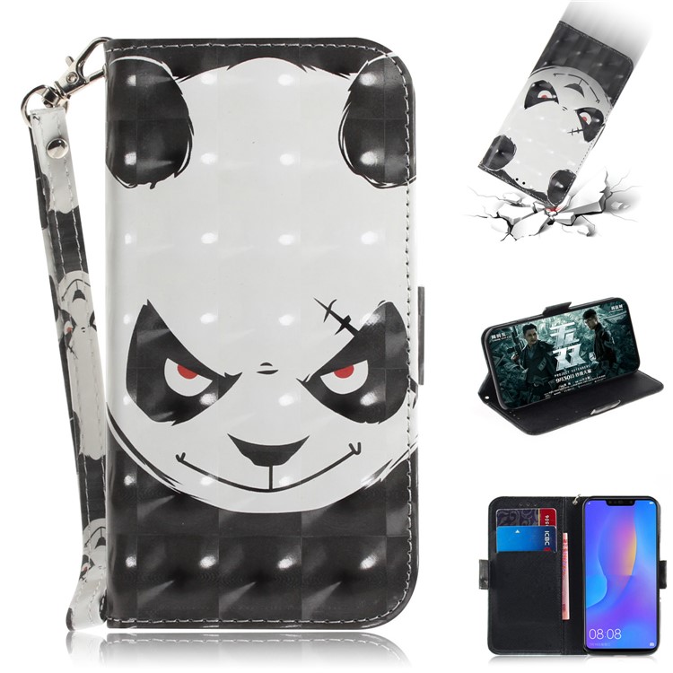 Light Spot Decor Patterned Wallet Stand PU Leather Phone Case for Huawei P Smart+ / nova 3i - Angry Panda-1