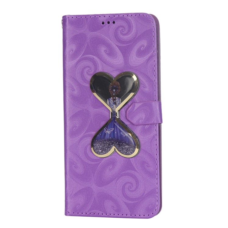 Spiral Texture Hearts Quick Sand Girl Pattern Leather Wallet Flip Case for Huawei Mate 20 Pro - Purple-2