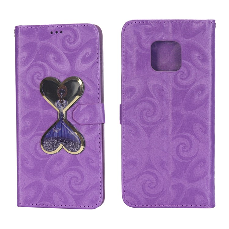 Spiral Texture Hearts Quick Sand Girl Pattern Leather Wallet Flip Case for Huawei Mate 20 Pro - Purple-4