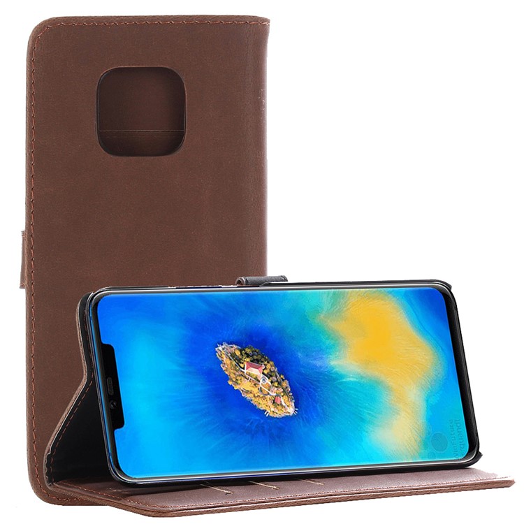 Crazy Horse Retro Leather Wallet Stand Cover for Huawei Mate 20 Pro - Coffee-7