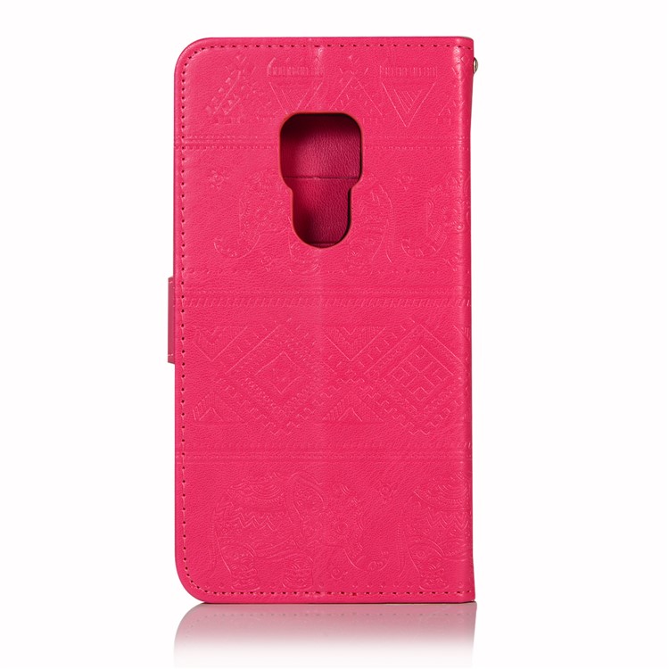 Imprinted Elephant Leather Wallet Stand Case for Huawei Mate 20 - Rose-3