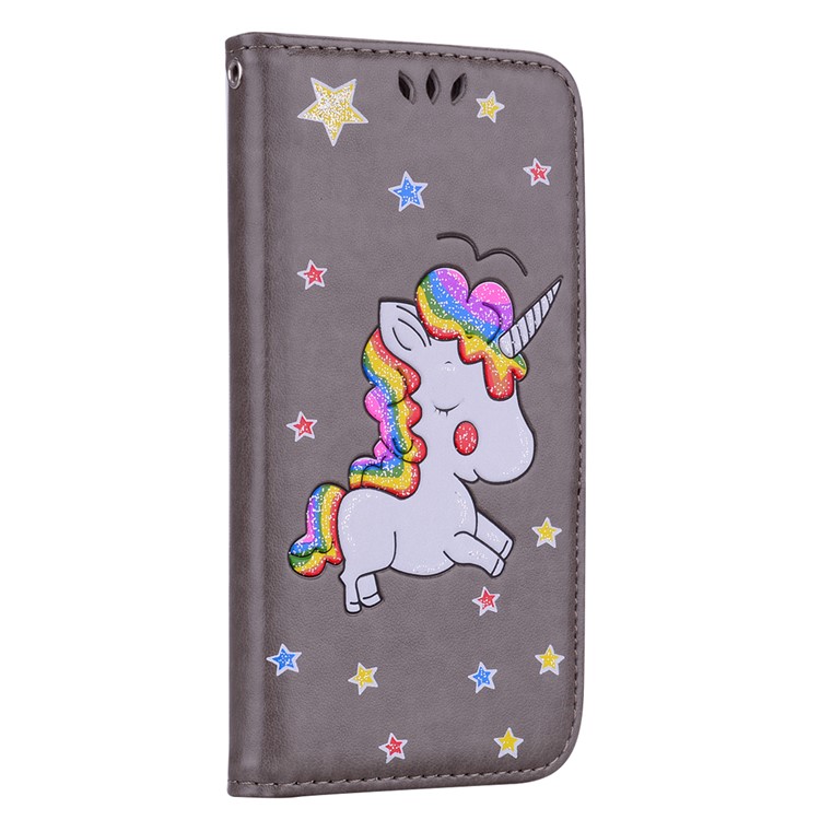 Flash Powder Unicorn Pattern PU Leather Cover for Huawei Y6 (2018) / Honor 7A (without Fingerprint Sensor) - Grey-2