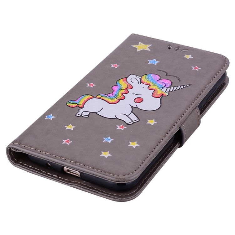 Flash Powder Unicorn Pattern Leather Case for Huawei Y5 (2018) / Y5 Prime (2018) / Honor 7s / Play 7 - Grey-5