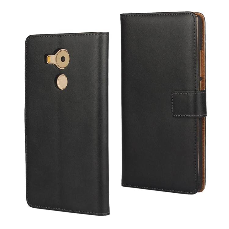 Genuine Split Leather Wallet Stand Phone Case for Huawei Mate 8 - Black-1