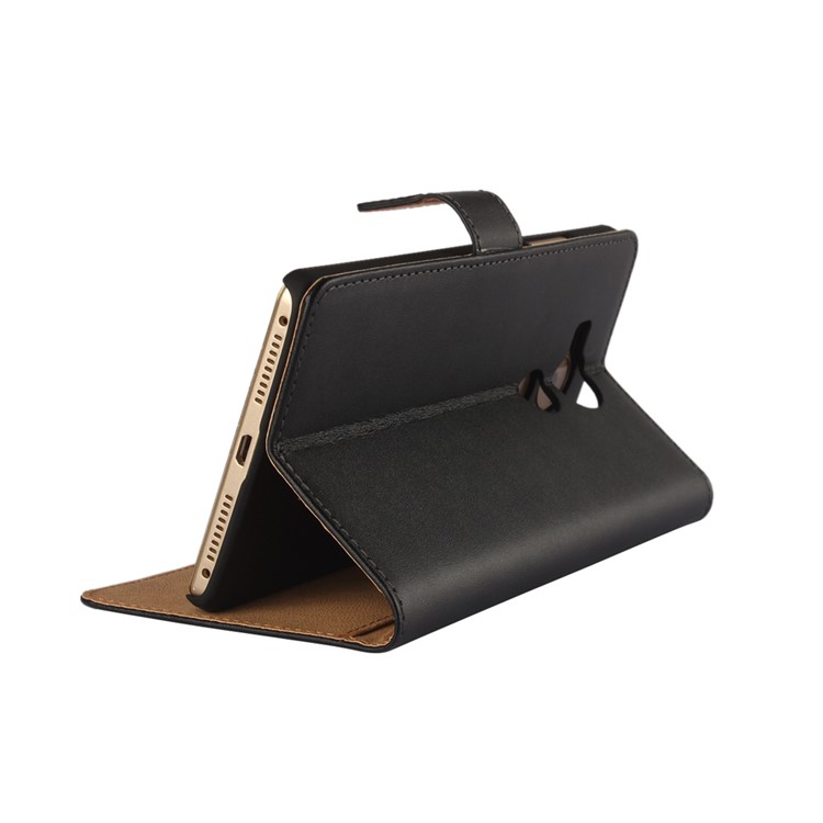 Genuine Split Leather Wallet Stand Phone Case for Huawei Mate 8 - Black-2