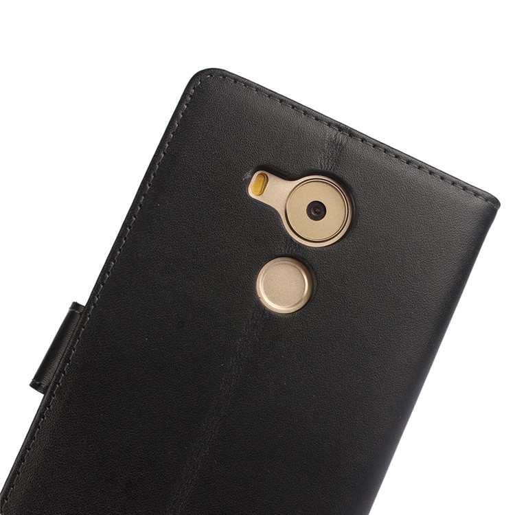 Genuine Split Leather Wallet Stand Phone Case for Huawei Mate 8 - Black-9