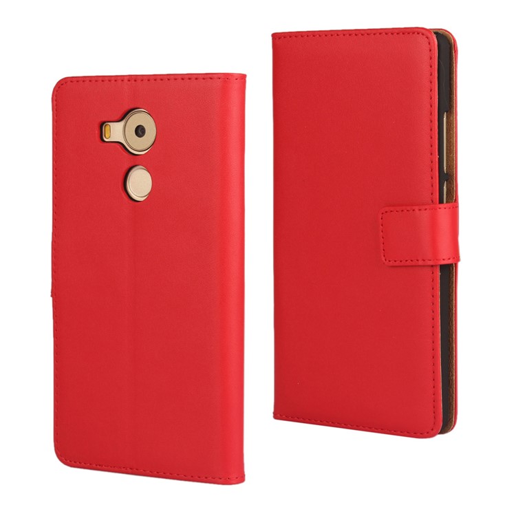 Wallet Genuine Split Leather Protective Phone Shell for Huawei Mate 8 - Red-1