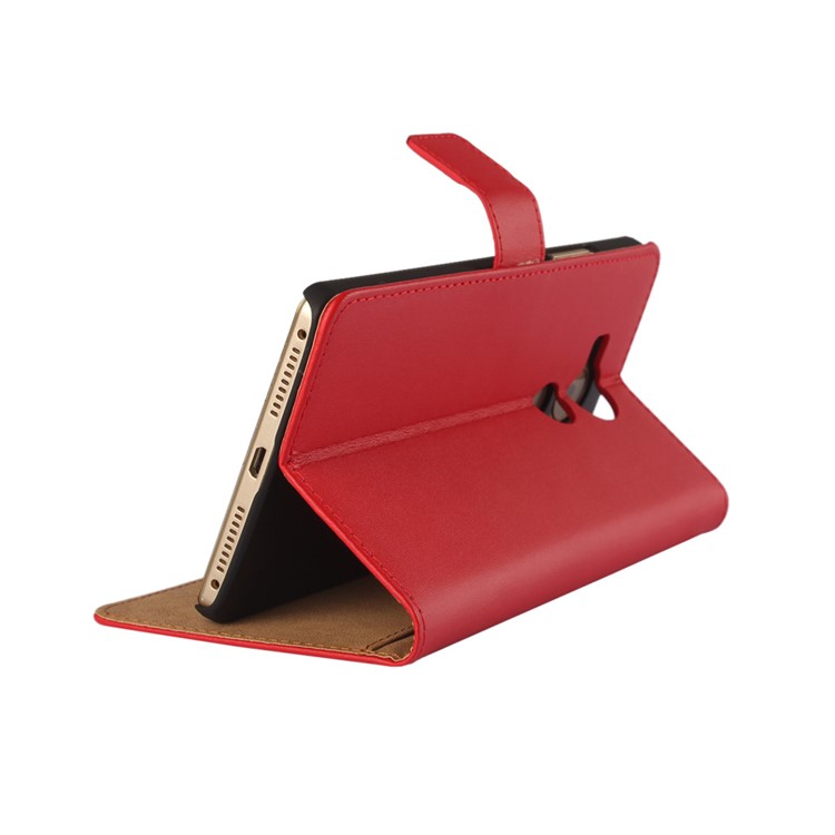 Wallet Genuine Split Leather Protective Phone Shell for Huawei Mate 8 - Red-2