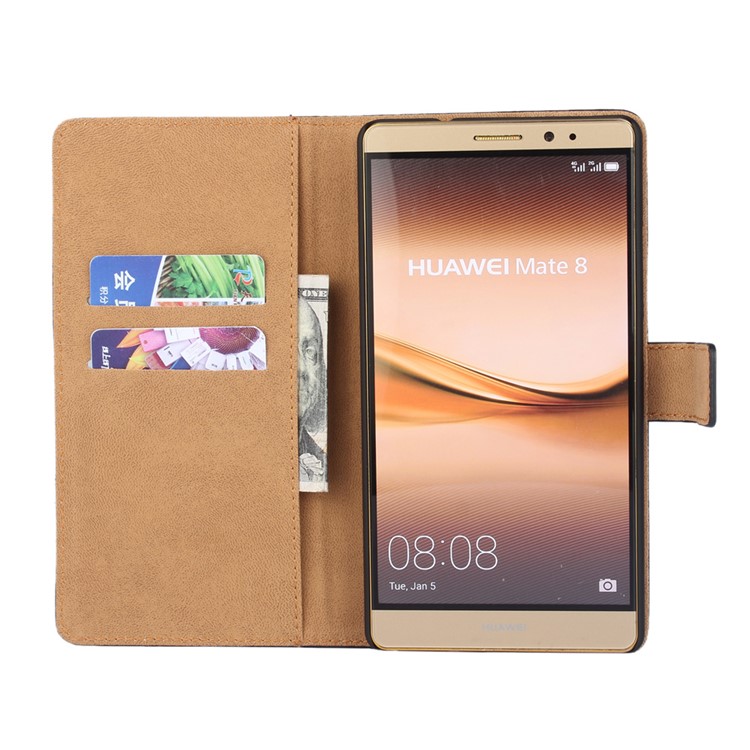 Wallet Genuine Split Leather Protective Phone Shell for Huawei Mate 8 - Red-3