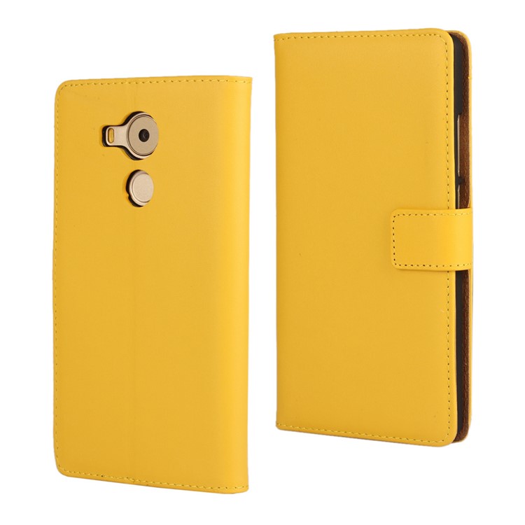 Genuine Split Leather Magnetic Phone Case for Huawei Mate 8 - Yellow-1