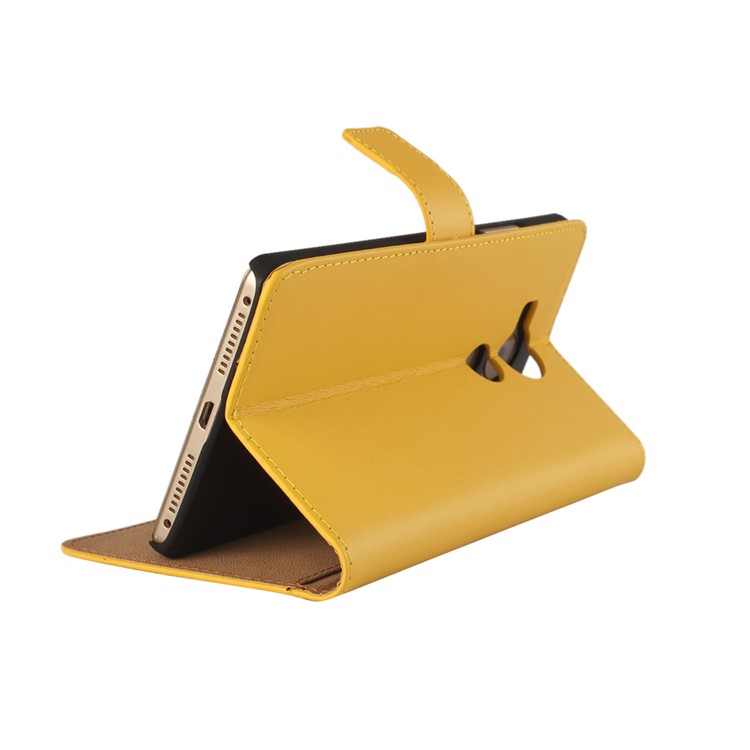 Genuine Split Leather Magnetic Phone Case for Huawei Mate 8 - Yellow-2