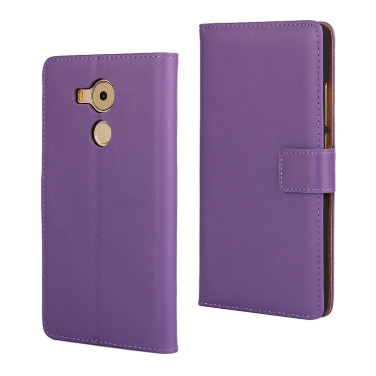 Wallet Stand Genuine Split Leather Protective Phone Case for Huawei Mate 8 - Purple-1