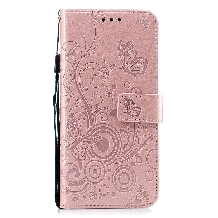 Imprinted Butterfly Flower PU Leather Protection Phone Case for Huawei Mate 20 Lite / Maimang 7 - Rose Gold-2