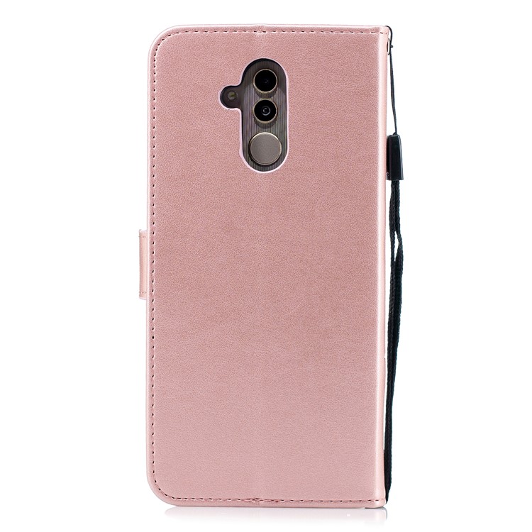 Imprinted Butterfly Flower PU Leather Protection Phone Case for Huawei Mate 20 Lite / Maimang 7 - Rose Gold-3