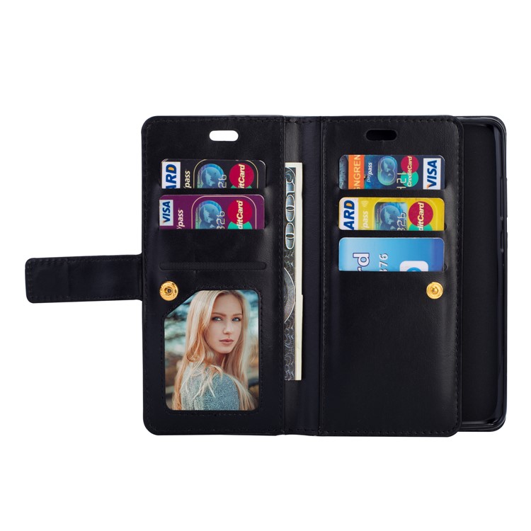 Zippered Leather Magnetic Stand Wallet TPU Mobile Case with Strap for Huawei Mate 20 - Black-4